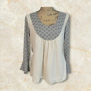 Left Of Center Long Sleeved Top Women's  M Tan And Black Geometric Patte…
